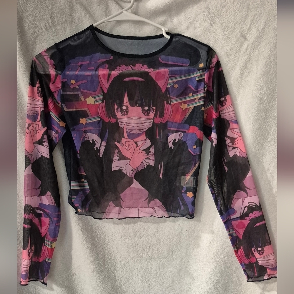 ROMWE Colorful Anime Graphic Mesh Top